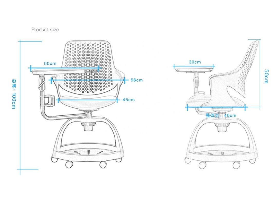 Güzel İşçiliği Plastik Öğrenci Sandalyesi Tablet Ofis Yönetim Sandalyesi 620*950*940MM