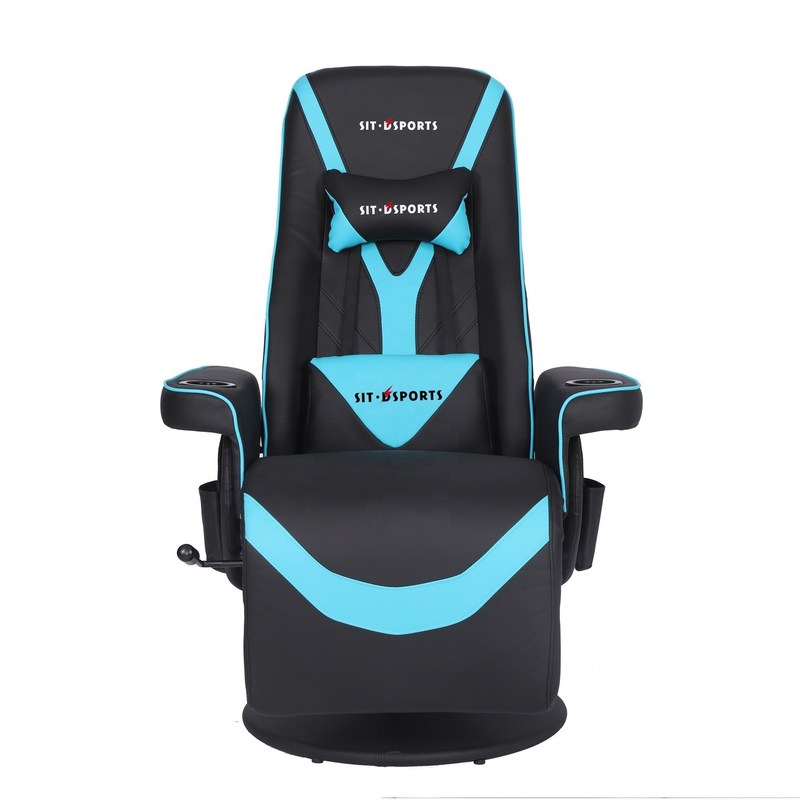 Lüks Siyah / Mavi Yarış Tarzı Oyun Kanepesi, Kupa Sahibi LED Işığı ve Ayak Destesi