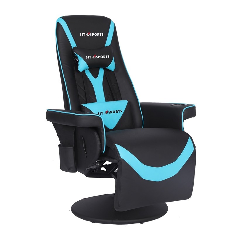 Lüks Siyah / Mavi Yarış Tarzı Oyun Kanepesi, Kupa Sahibi LED Işığı ve Ayak Destesi