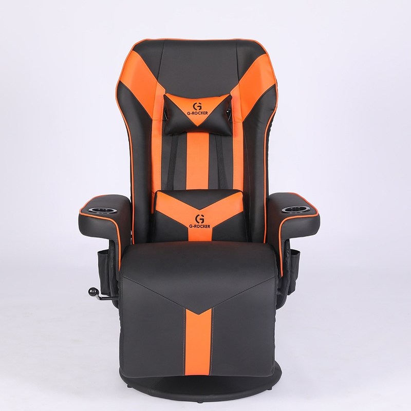 Office/Home Gaming Chair with Cup Holder and Footrest in White Racing Style Leather
